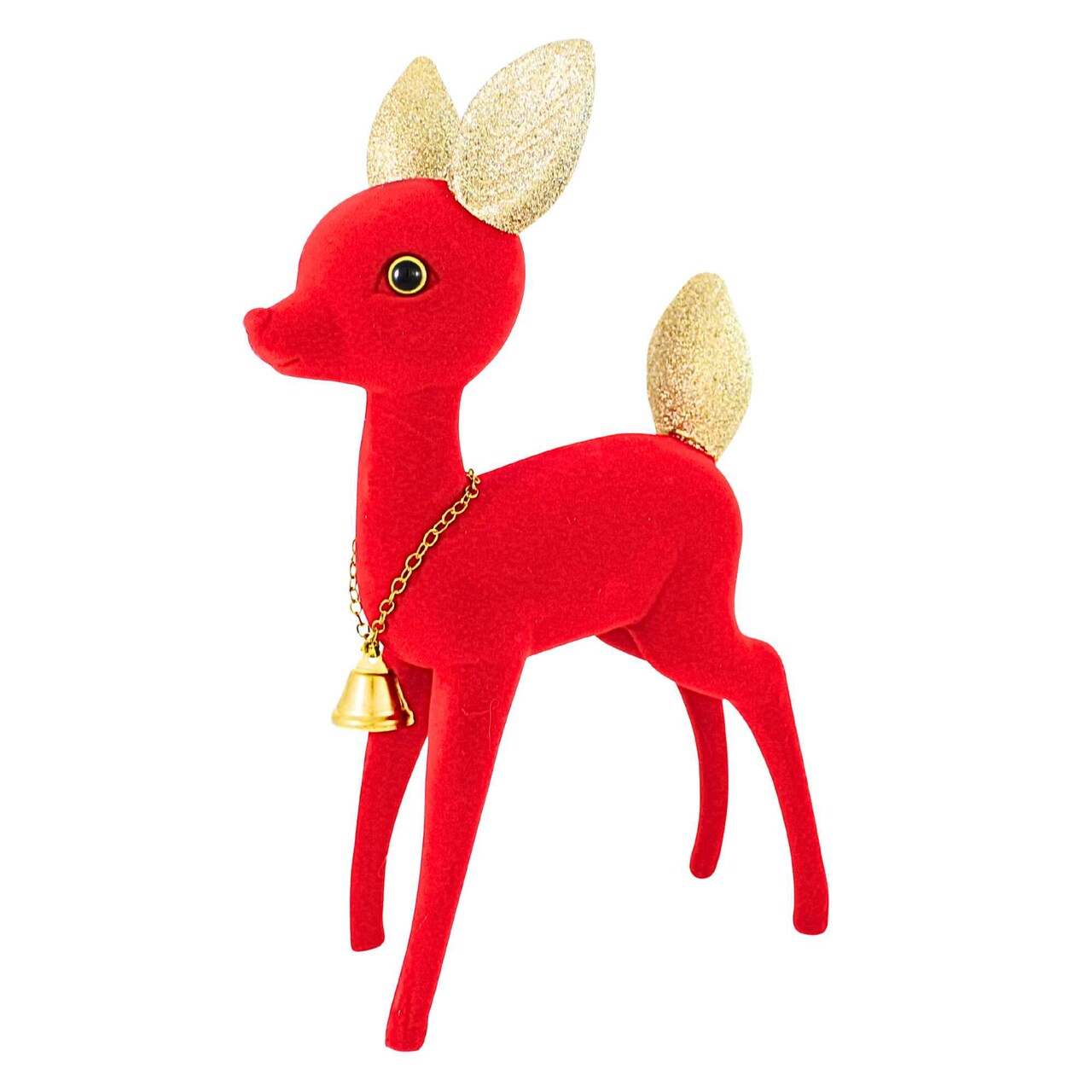 Cody Foster 12.0 Inch Kitschy Flocked Deer Red Christmas Figurine , Christmas Decor Gold Ear Tail Reindeer